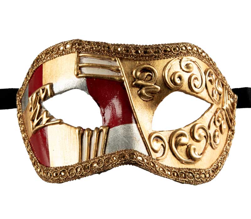 Masque Colombine Art Déco Rouge et Doré – Artisanat Authentique de Venise