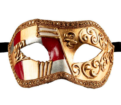 Masque Colombine Art Déco Rouge et Doré – Artisanat Authentique de Venise