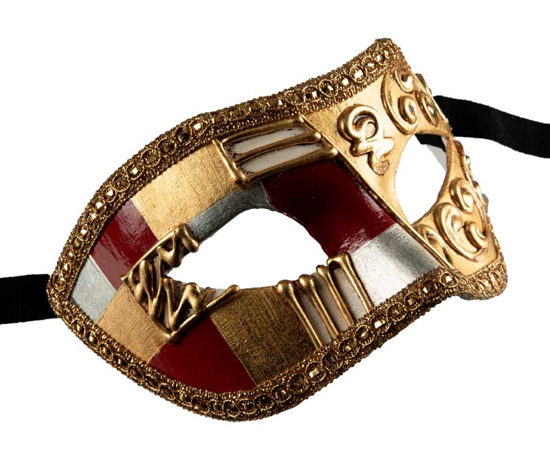 Masque Colombine Art Déco Rouge et Doré – Artisanat Authentique de Venise