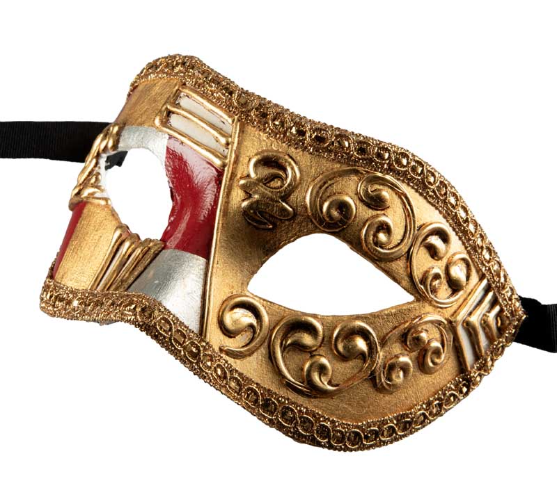 Masque Colombine Art Déco Rouge et Doré – Artisanat Authentique de Venise