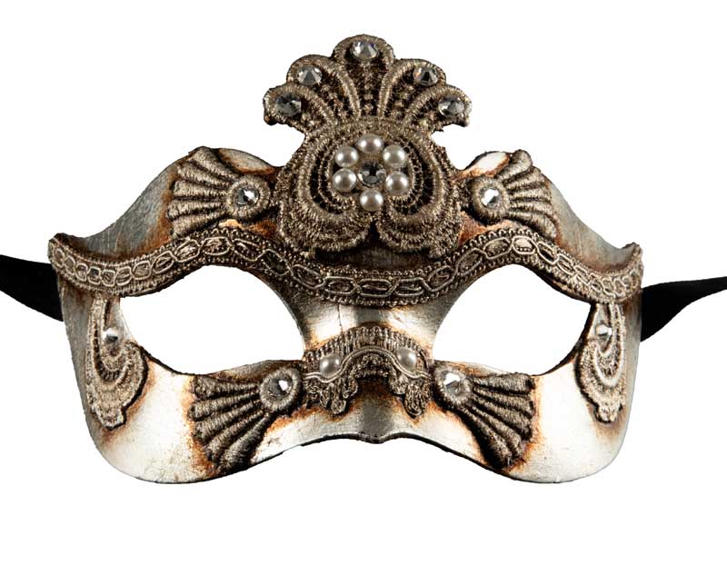 Masque Colombine de Venise en Macramé Argenté – Artisanat Authentique de Venise
