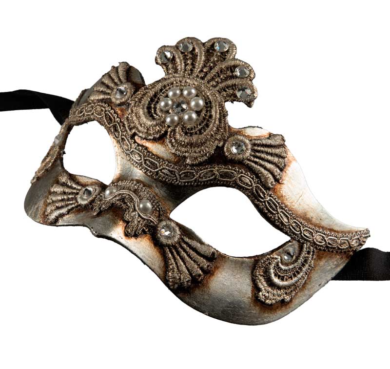 Masque Colombine de Venise en Macramé Argenté – Artisanat Authentique de Venise