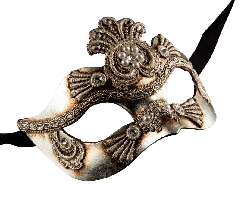 Masque Colombine de Venise en Macramé Argenté – Artisanat Authentique de Venise