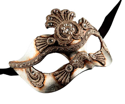 Masque Colombine de Venise en Macramé Argenté – Artisanat Authentique de Venise
