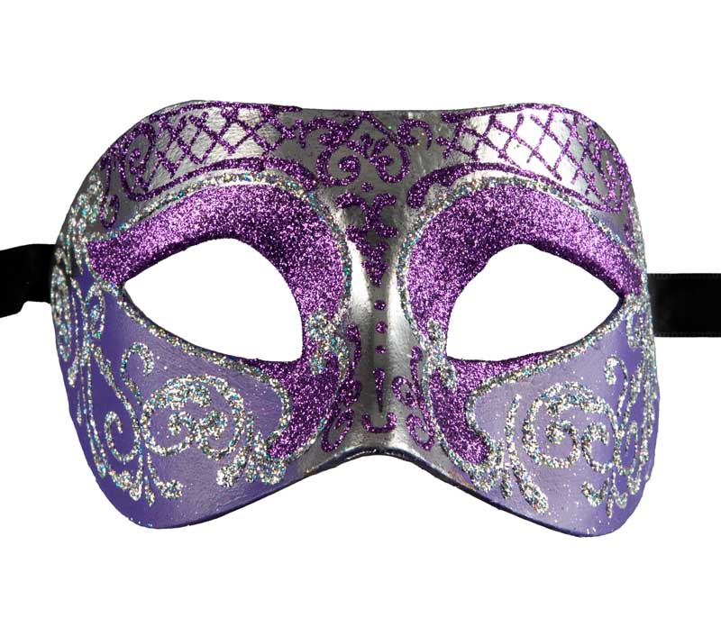 Masque Colombine Violet et Argenté – Artisanat Authentique de Venise