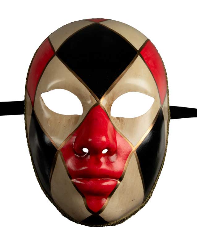 Masque Volto Arlequin Noir et Rouge – Artisanat Authentique de Venise