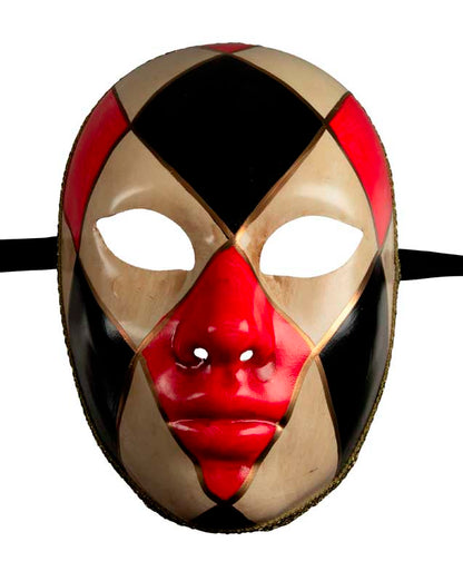 Masque Volto Arlequin Noir et Rouge – Artisanat Authentique de Venise