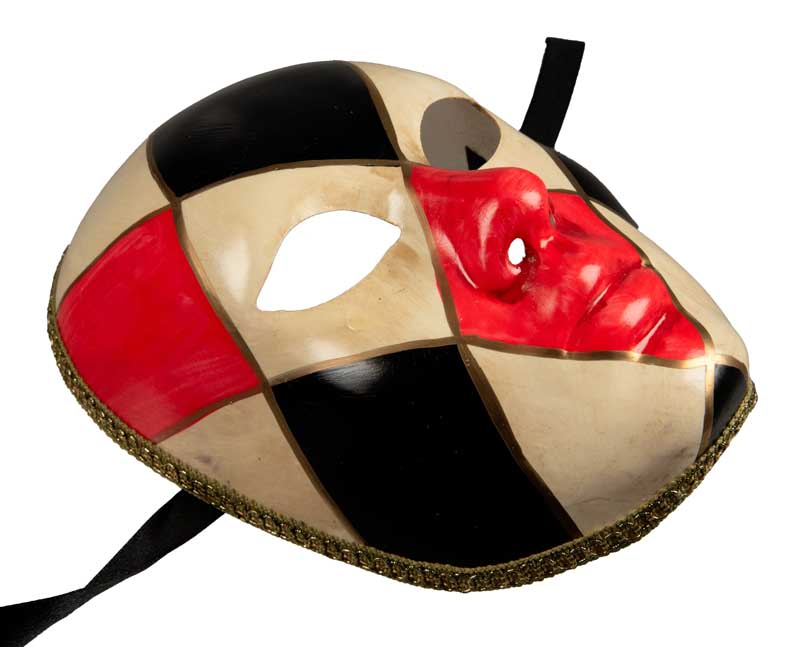 Masque Volto Arlequin Noir et Rouge – Artisanat Authentique de Venise