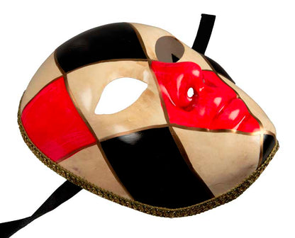 Masque Volto Arlequin Noir et Rouge – Artisanat Authentique de Venise