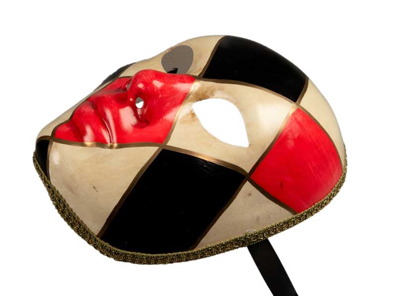 Masque Volto Arlequin Noir et Rouge – Artisanat Authentique de Venise