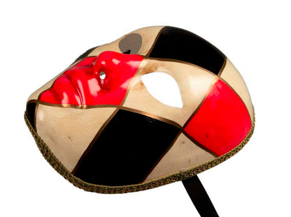 Masque Volto Arlequin Noir et Rouge – Artisanat Authentique de Venise