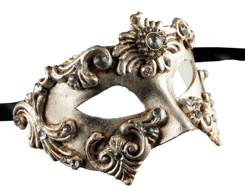 Masque Colombine Barocco Argenté Vénitien – Artisanat Authentique de Venise