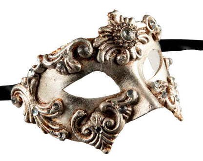 Masque Colombine Barocco Argenté Vénitien – Artisanat Authentique de Venise