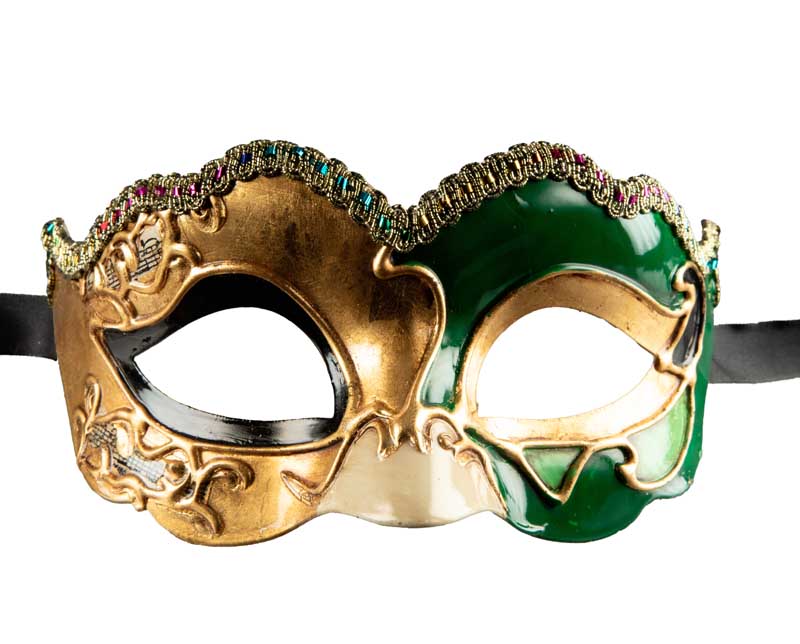 Masque Colombine Nuvella Vert et Doré – Artisanat Authentique de Venise