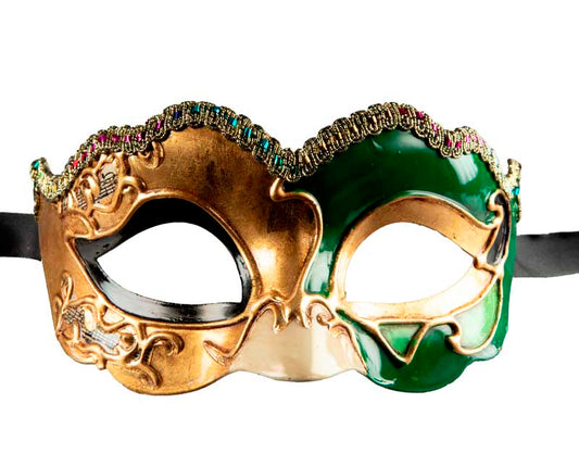 Masque Colombine Nuvella Vert et Doré – Artisanat Authentique de Venise