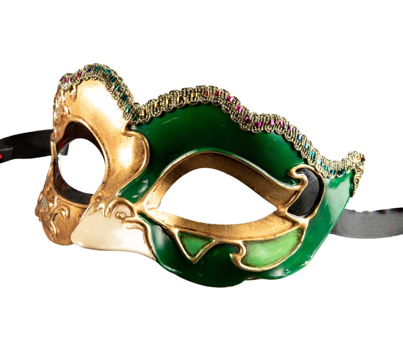 Masque Colombine Nuvella Vert et Doré – Artisanat Authentique de Venise