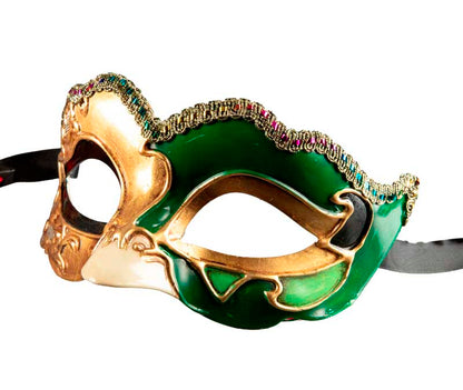 Masque Colombine Nuvella Vert et Doré – Artisanat Authentique de Venise