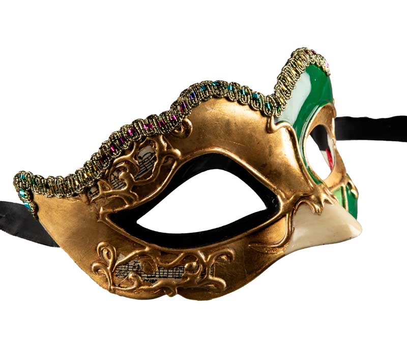 Masque Colombine Nuvella Vert et Doré – Artisanat Authentique de Venise