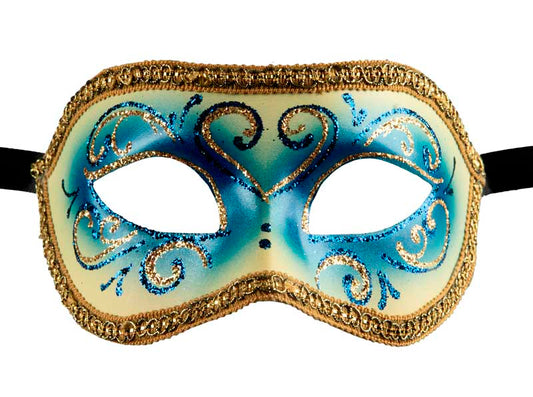 Masque Colombine Bleu et Doré – Artisanat Authentique de Venise