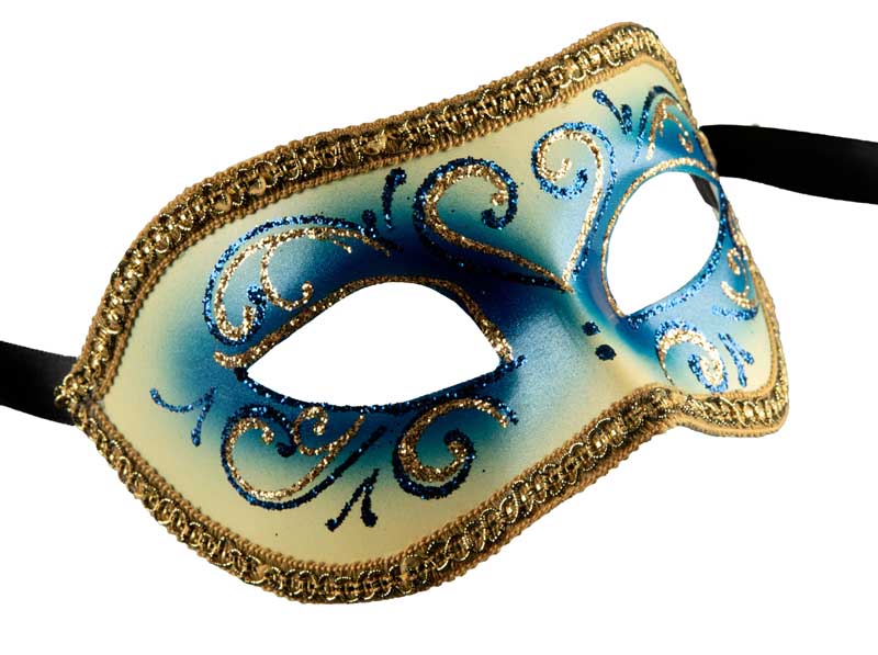Masque Colombine Bleu et Doré – Artisanat Authentique de Venise