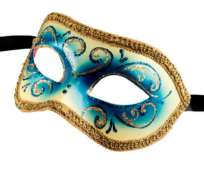 Masque Colombine Bleu et Doré – Artisanat Authentique de Venise