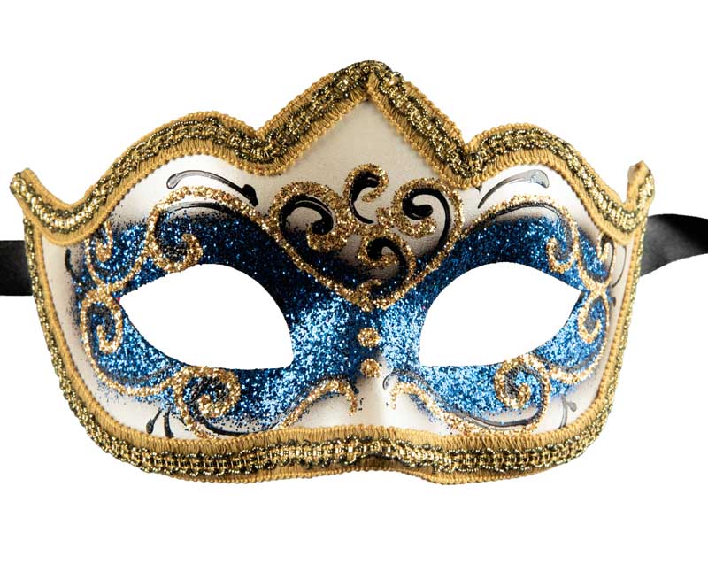 Masque Colombine Bleu Doré Eva – Artisanat Authentique de Venise