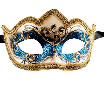 Masque Colombine Bleu Doré Eva – Artisanat Authentique de Venise
