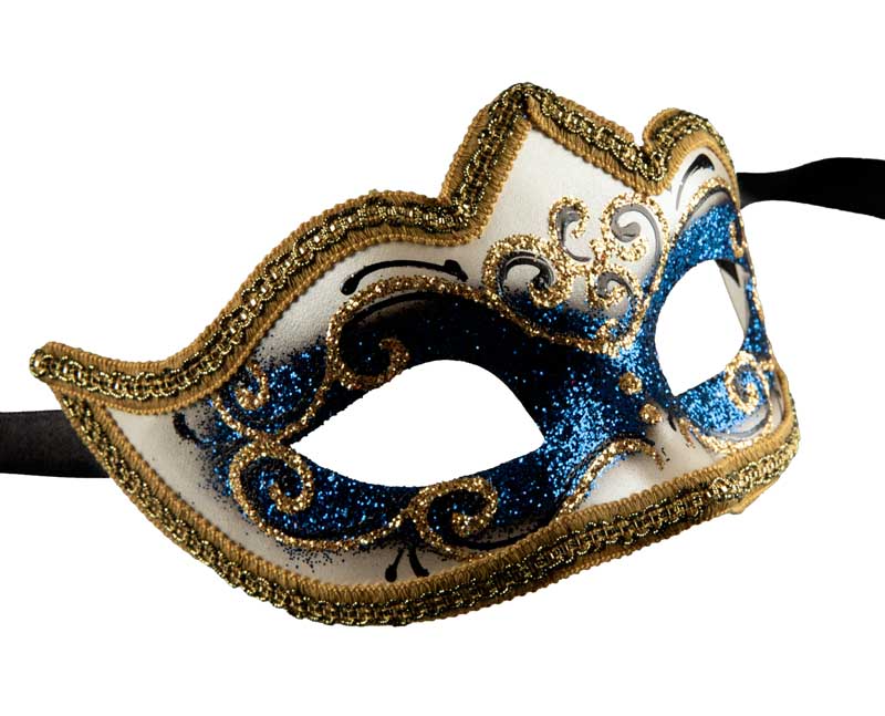 Masque Colombine Bleu Doré Eva – Artisanat Authentique de Venise