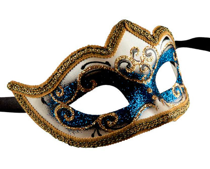 Masque Colombine Bleu Doré Eva – Artisanat Authentique de Venise