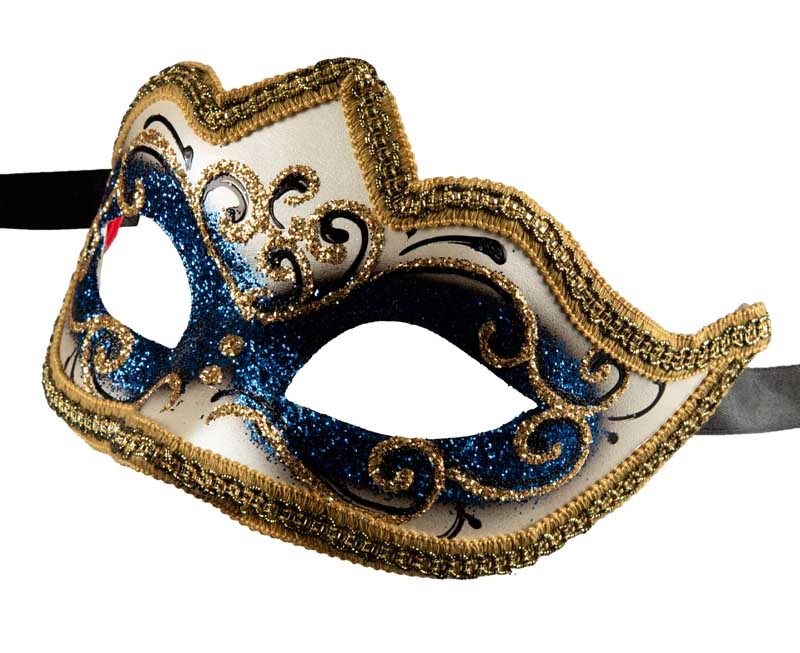 Masque Colombine Bleu Doré Eva – Artisanat Authentique de Venise