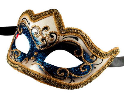 Masque Colombine Bleu Doré Eva – Artisanat Authentique de Venise