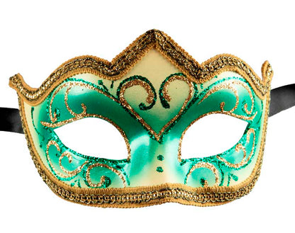 Masque Colombine Vert Doré – Artisanat Authentique de Venise