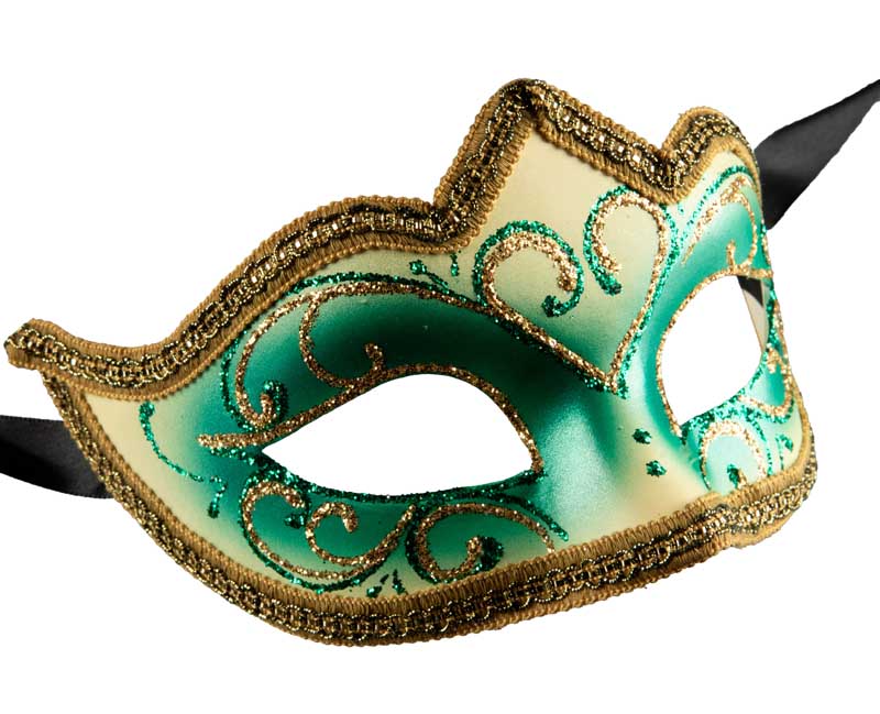Masque Colombine Vert Doré – Artisanat Authentique de Venise