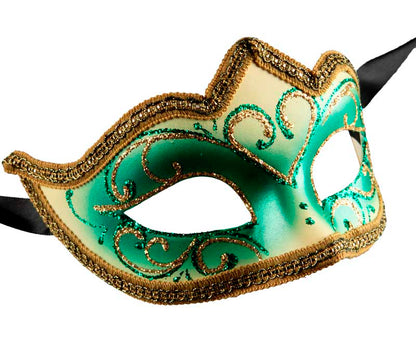 Masque Colombine Vert Doré – Artisanat Authentique de Venise