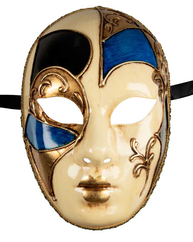 Masque Volto Bleu et Doré – Artisanat Authentique de Venise