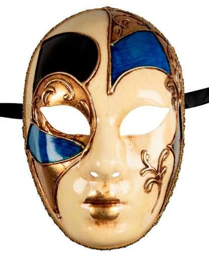Masque Volto Bleu et Doré – Artisanat Authentique de Venise