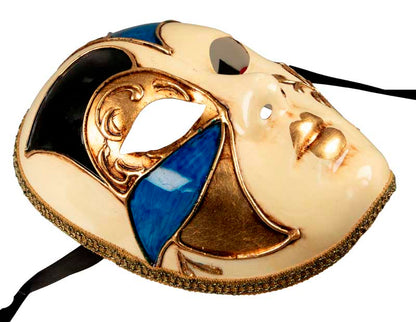 Masque Volto Bleu et Doré – Artisanat Authentique de Venise