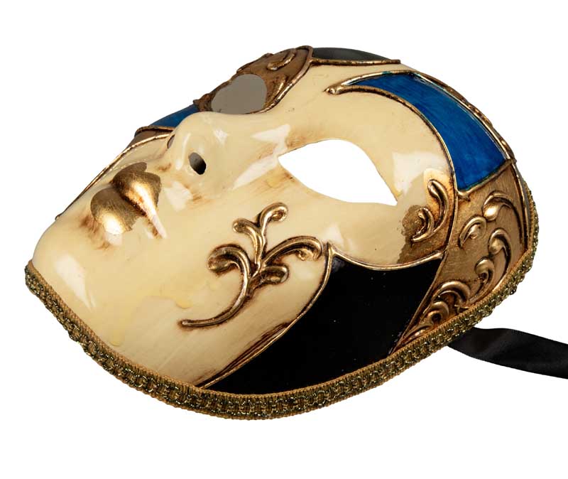 Masque Volto Bleu et Doré – Artisanat Authentique de Venise