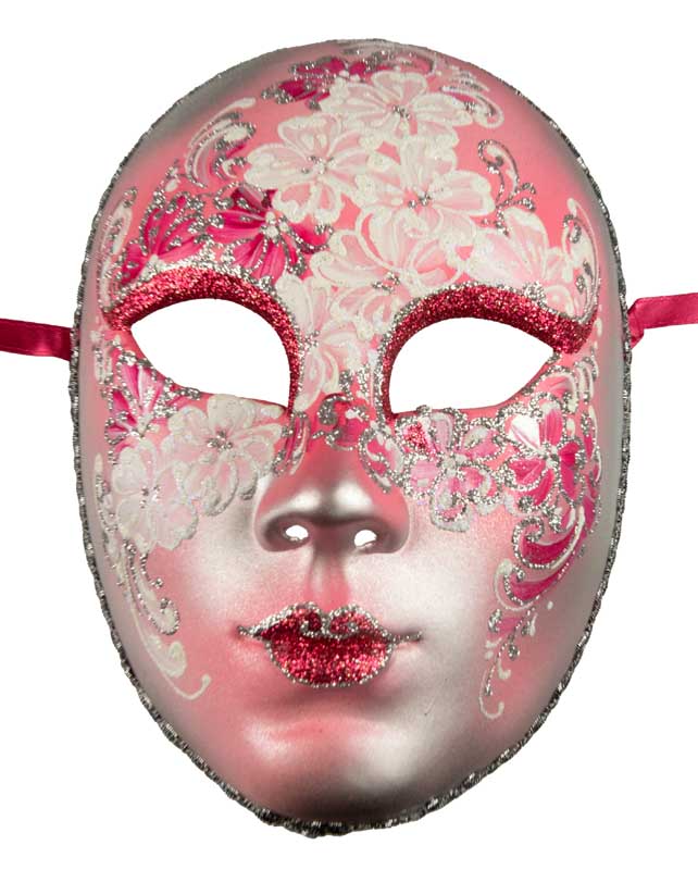 Masque Volto Rose Argenté Floral – Artisanat Authentique de Venise