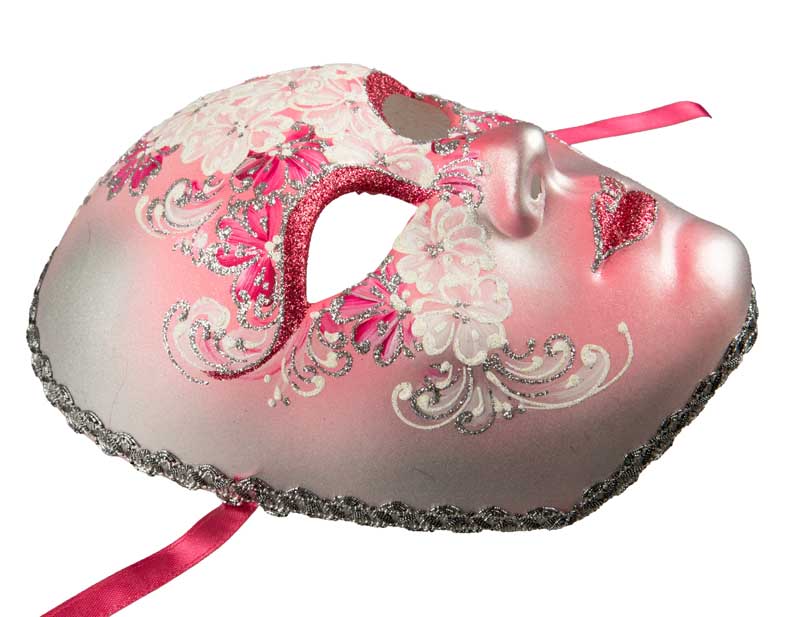 Masque Volto Rose Argenté Floral – Artisanat Authentique de Venise