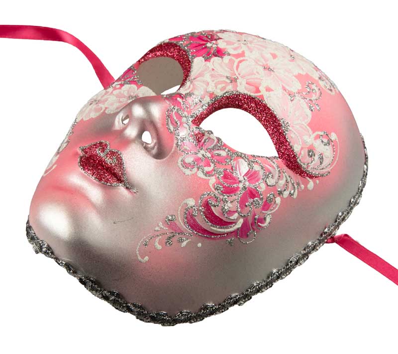 Masque Volto Rose Argenté Floral – Artisanat Authentique de Venise