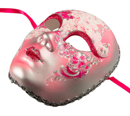 Masque Volto Rose Argenté Floral – Artisanat Authentique de Venise