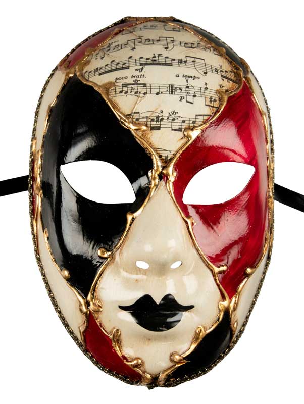 Masque Volto Musica Noir Rouge et Doré – Artisanat Authentique de Venise