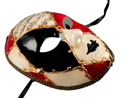 Masque Volto Musica Noir Rouge et Doré – Artisanat Authentique de Venise