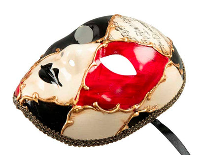 Masque Volto Musica Noir Rouge et Doré – Artisanat Authentique de Venise