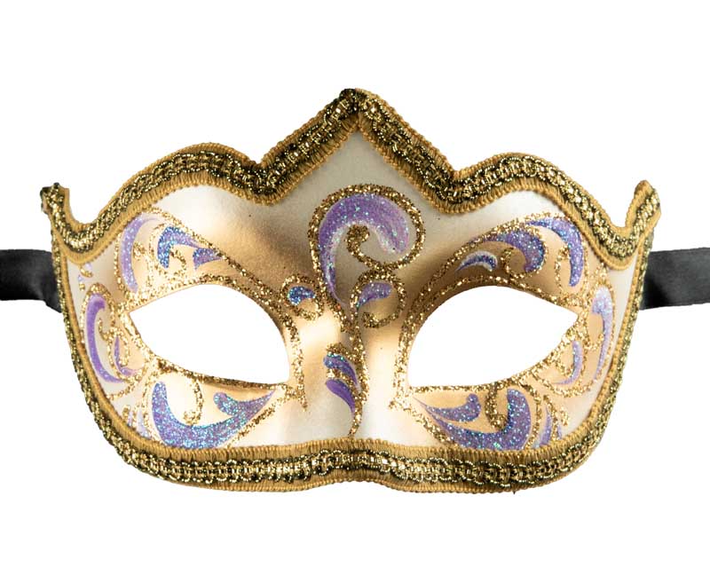 Masque Colombine Bal Masqué Violet Doré – Artisanat Authentique de Venise