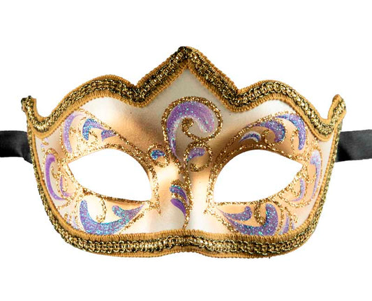 Masque Colombine Bal Masqué Violet Doré – Artisanat Authentique de Venise