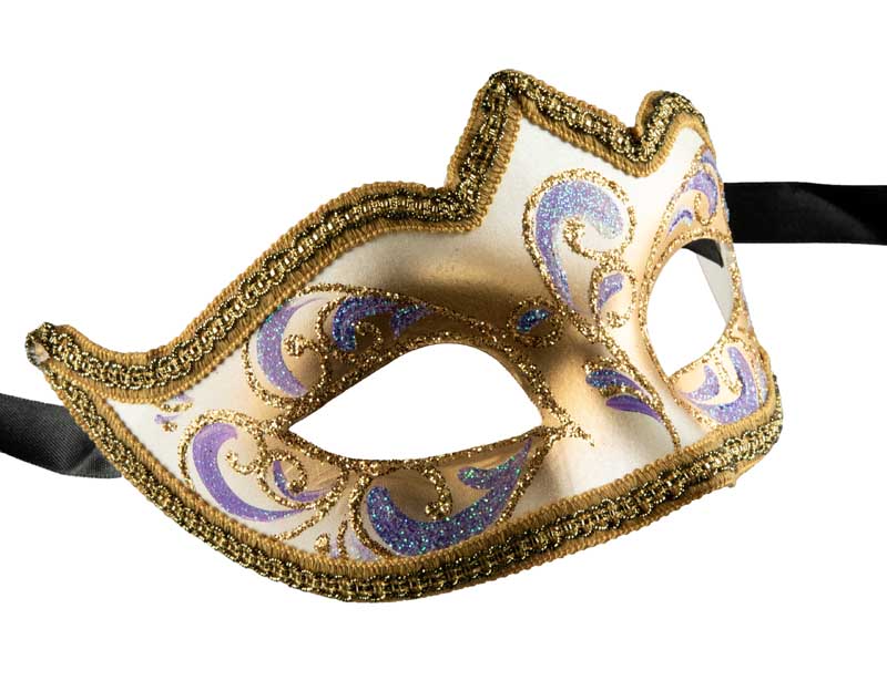 Masque Colombine Bal Masqué Violet Doré – Artisanat Authentique de Venise