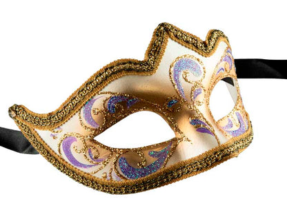 Masque Colombine Bal Masqué Violet Doré – Artisanat Authentique de Venise
