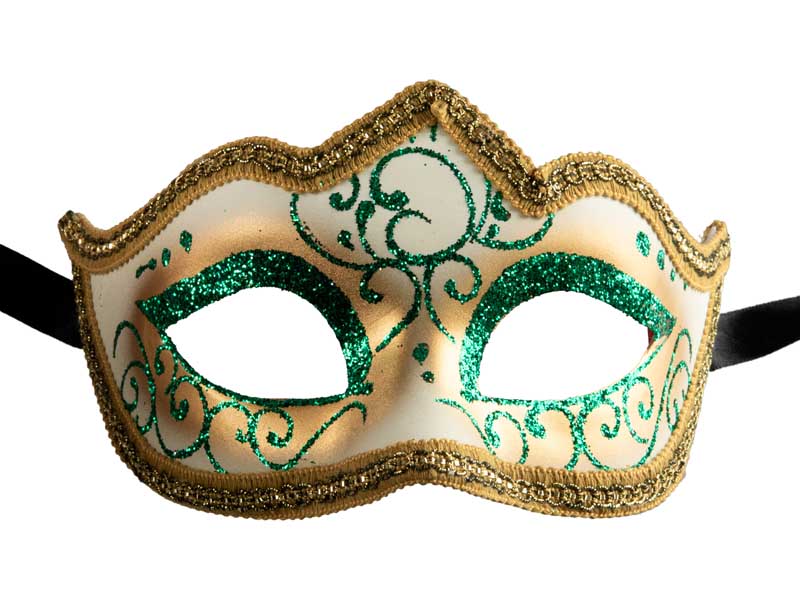 Masque Colombine Vert et Doré à Pointe – Artisanat Authentique de Venise